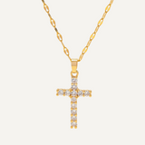 Gold Cross Necklace with Crystals