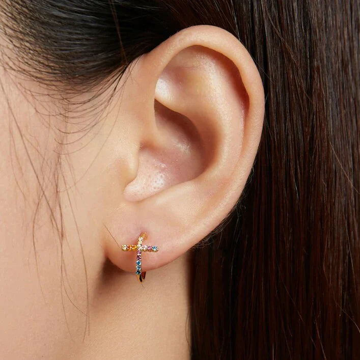 Open Gold Cross Earrings