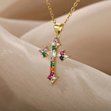 Rainbow Gold Cross Necklace