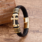 Men’s Gold Cross Leather Bracelet