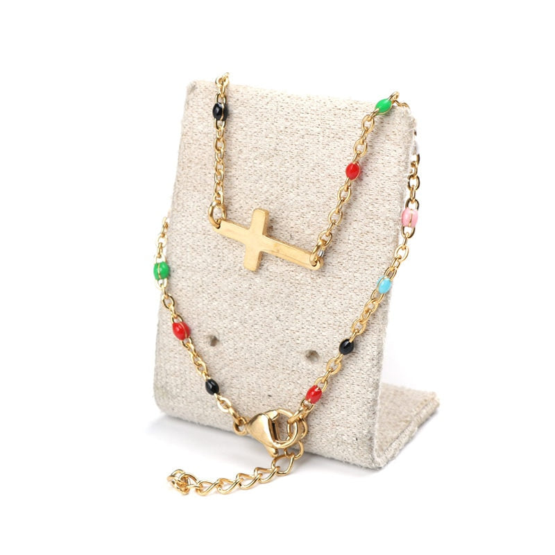 Multicolored Beaded Cross Bracelet