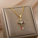 Rainbow Gold Cross Necklace