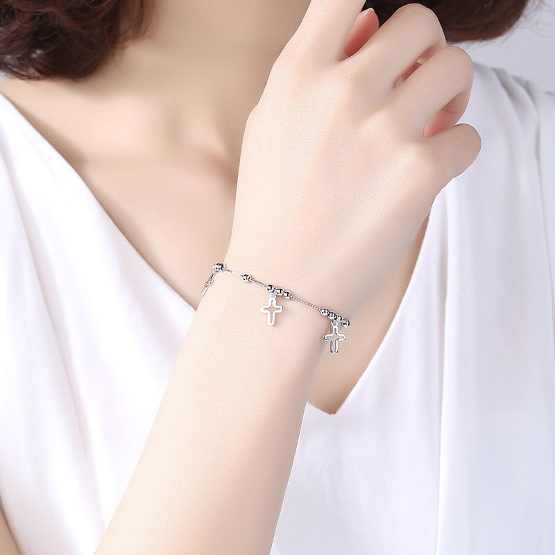 Triple Silver Cross Bracelet