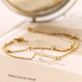 Double Chain Cross Bracelet