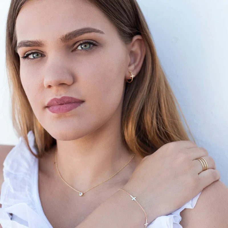 Gold-Plated Cross Hoop Earrings