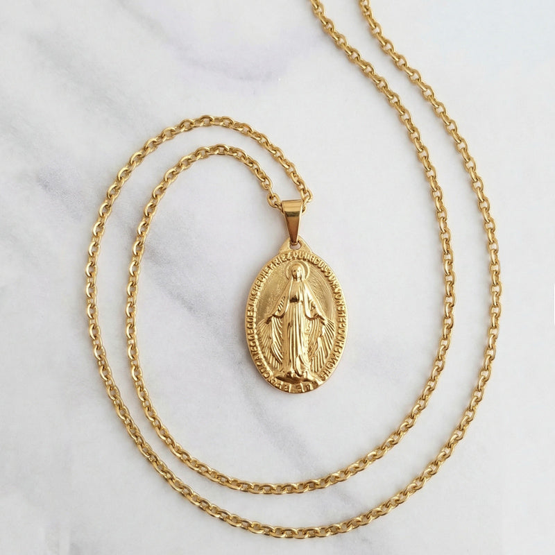 Miraculous Virgin Medal Cross Necklace