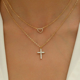 Gold Cross & Heart Crystal Necklace
