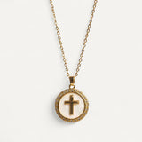 Golden Mother-of-Pearl Cross Necklace