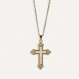 Gold Cross Necklace with Zircon Inlays