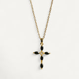 Gold Cross Necklace with Black Stones