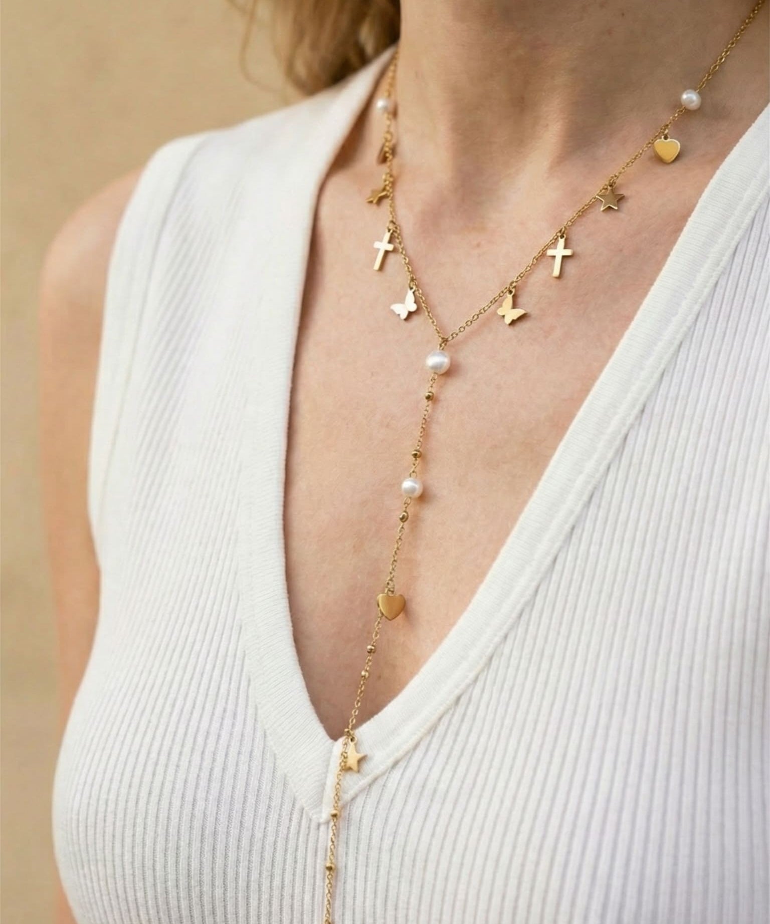 Cross Charm Lariat Necklace