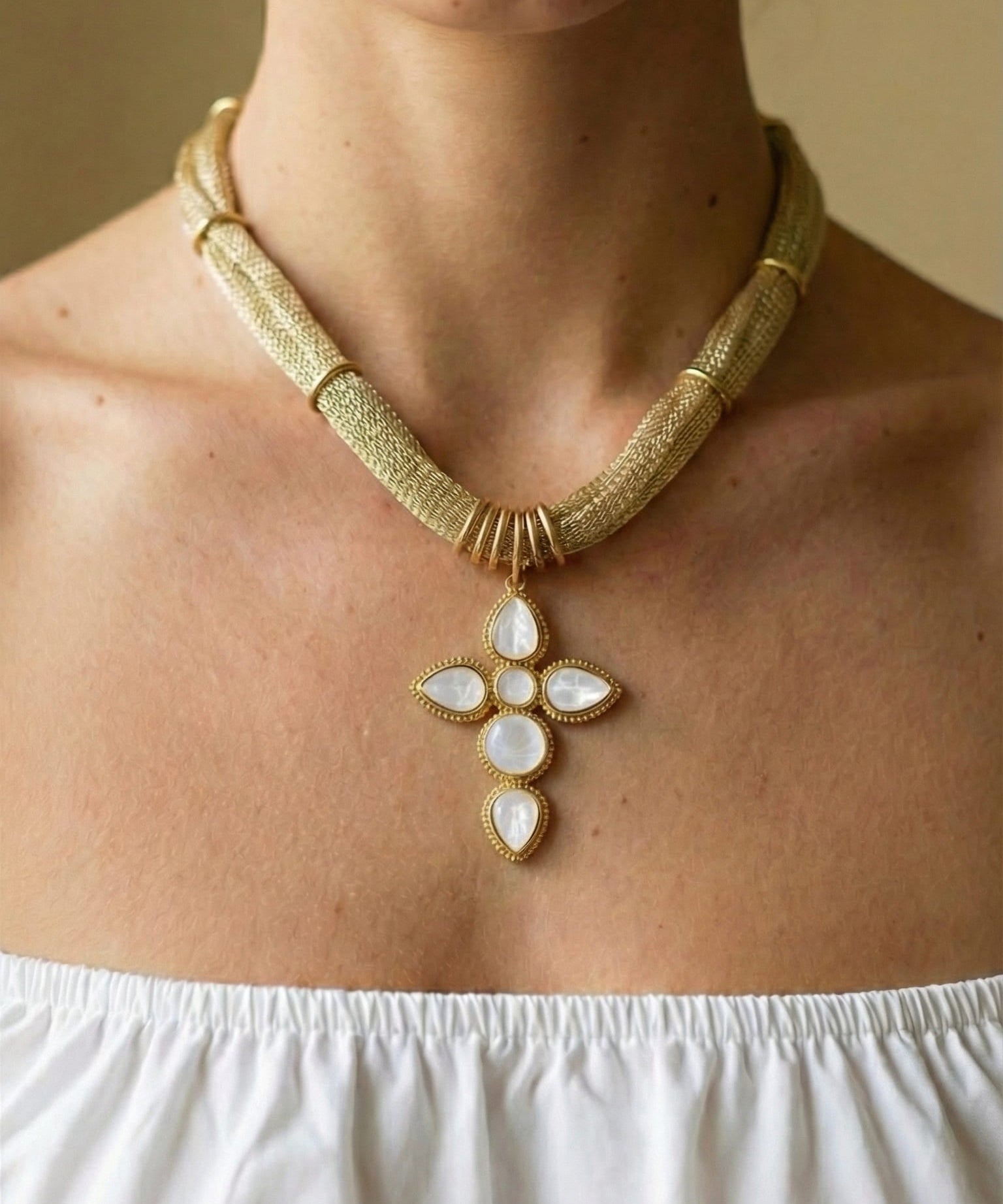 Cross Necklace with Braided Chain