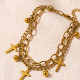Gold Multi-Layer Cross Bracelet