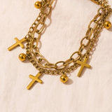 Gold Multi-Layer Cross Bracelet