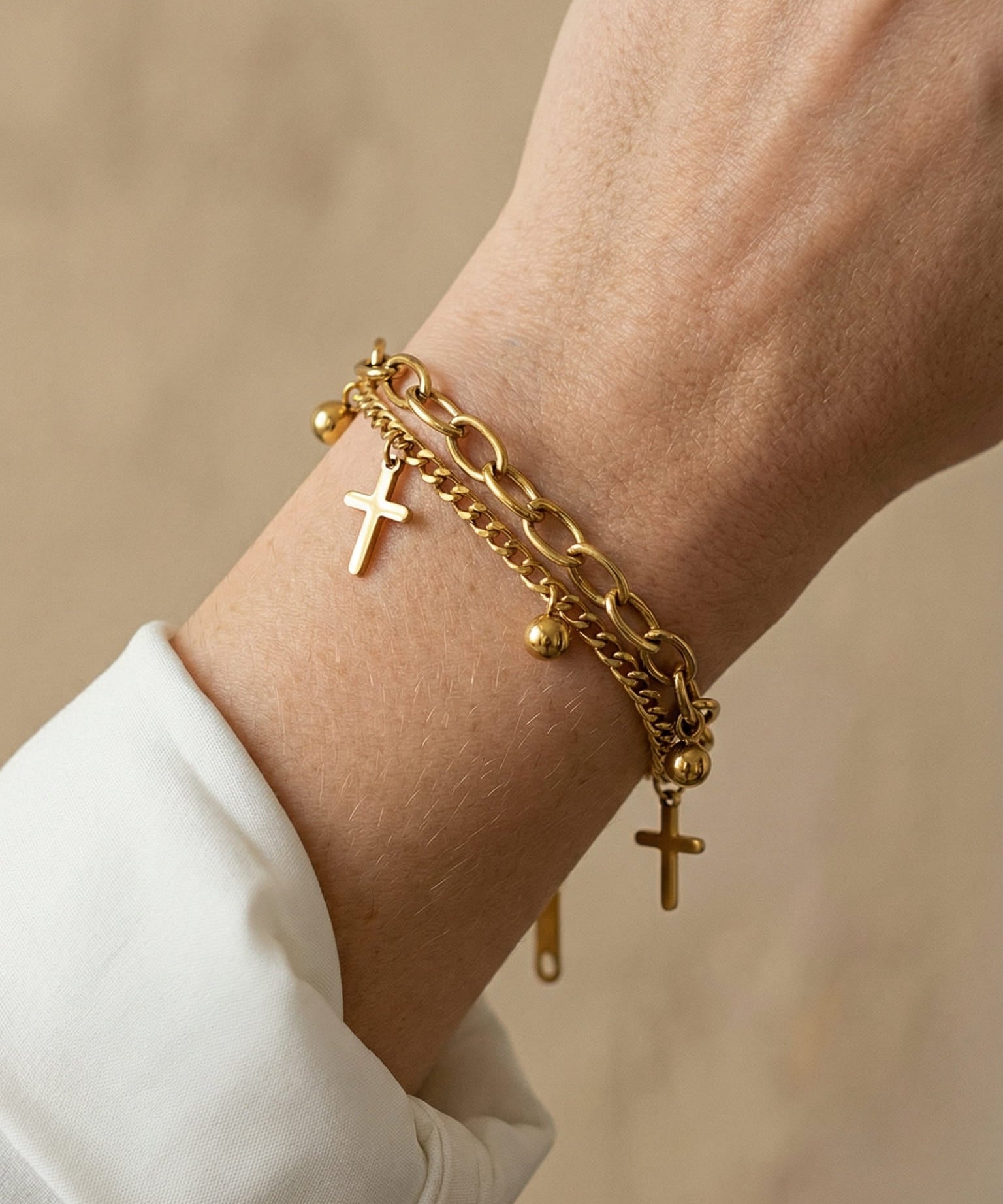 Gold Multi-Layer Cross Bracelet