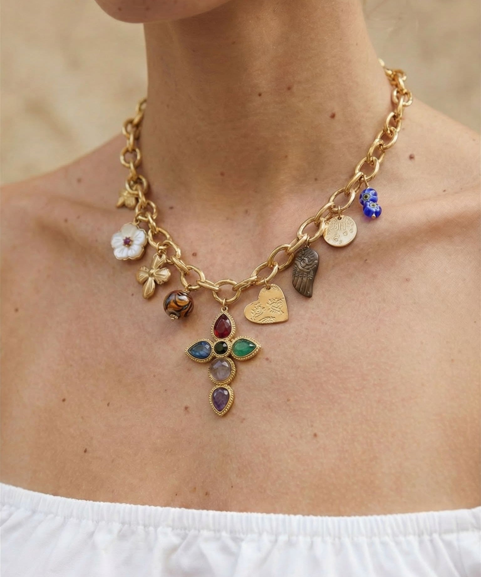 Gold Cross Charm Necklace