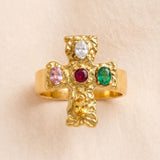 Gold Cross Ring with Multicolored Stones