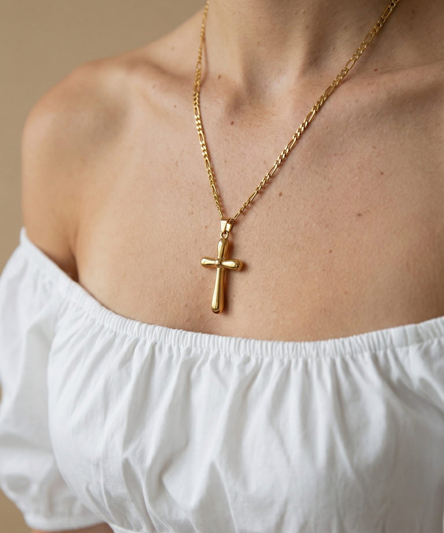 Gold Domed Cross Necklace