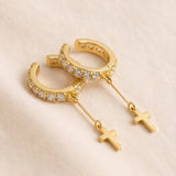 Cross Hoop Earrings with Stones
