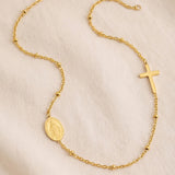 Gold Cross & Virgin Mary Medal Necklace