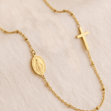 Gold Cross & Virgin Mary Medal Necklace