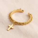 Elegant Cross Ring with Chain