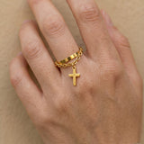 Elegant Cross Ring with Chain