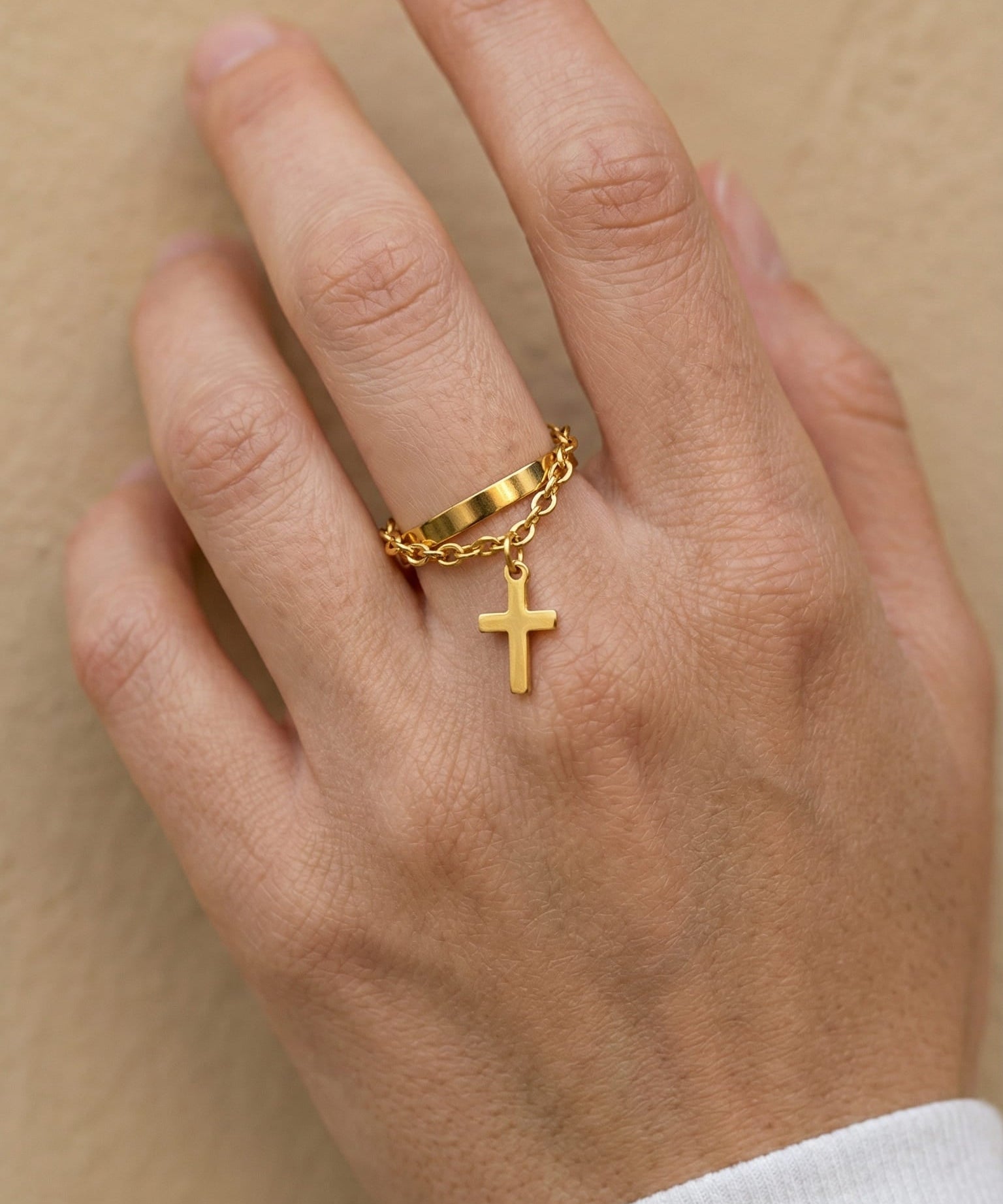 Elegant Cross Ring with Chain