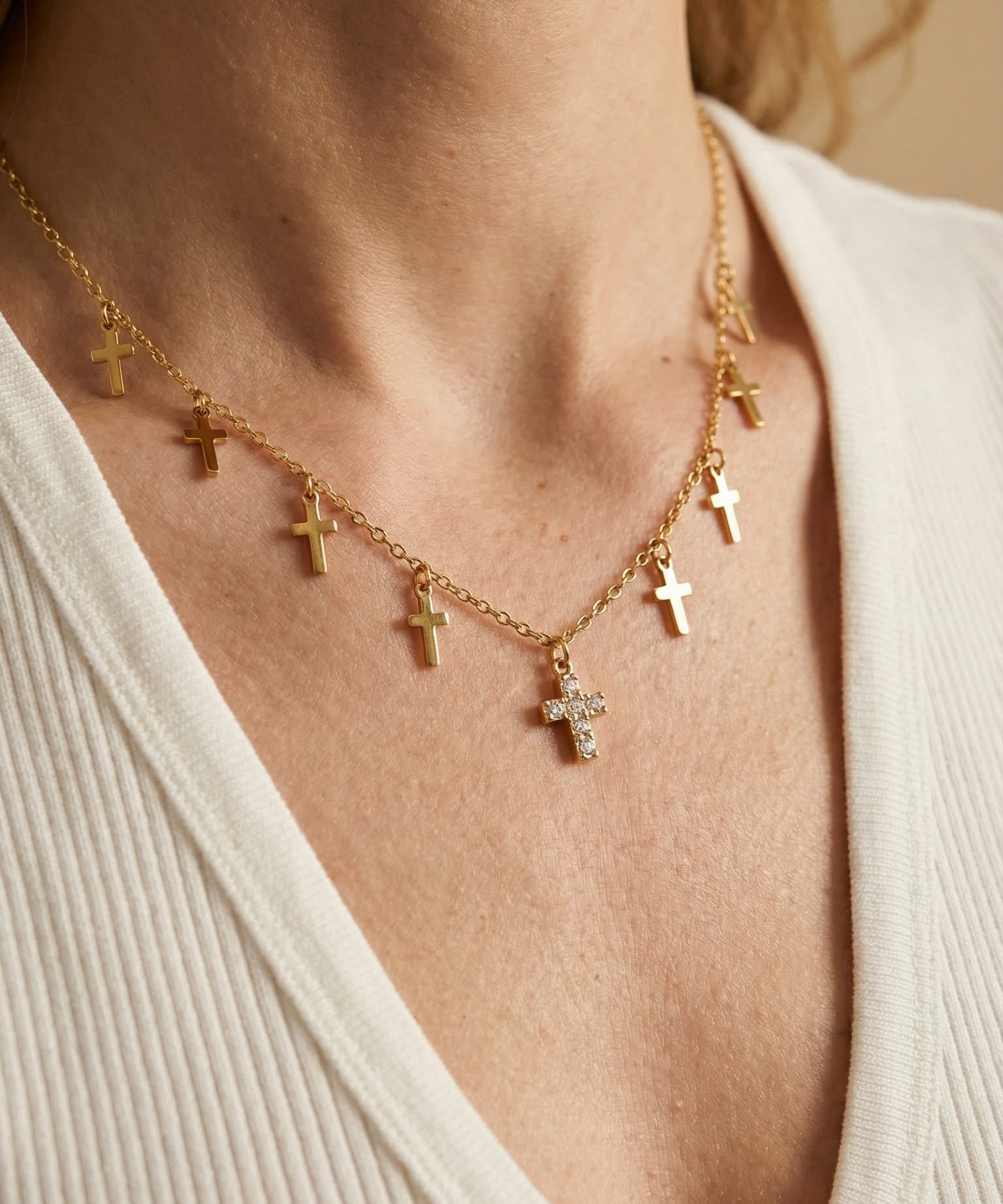 Multi Charm Cross Necklace