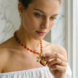 Translucent Red Cross & Heart Charm Necklace