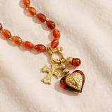 Translucent Red Cross & Heart Charm Necklace