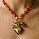 Translucent Red Cross & Heart Charm Necklace