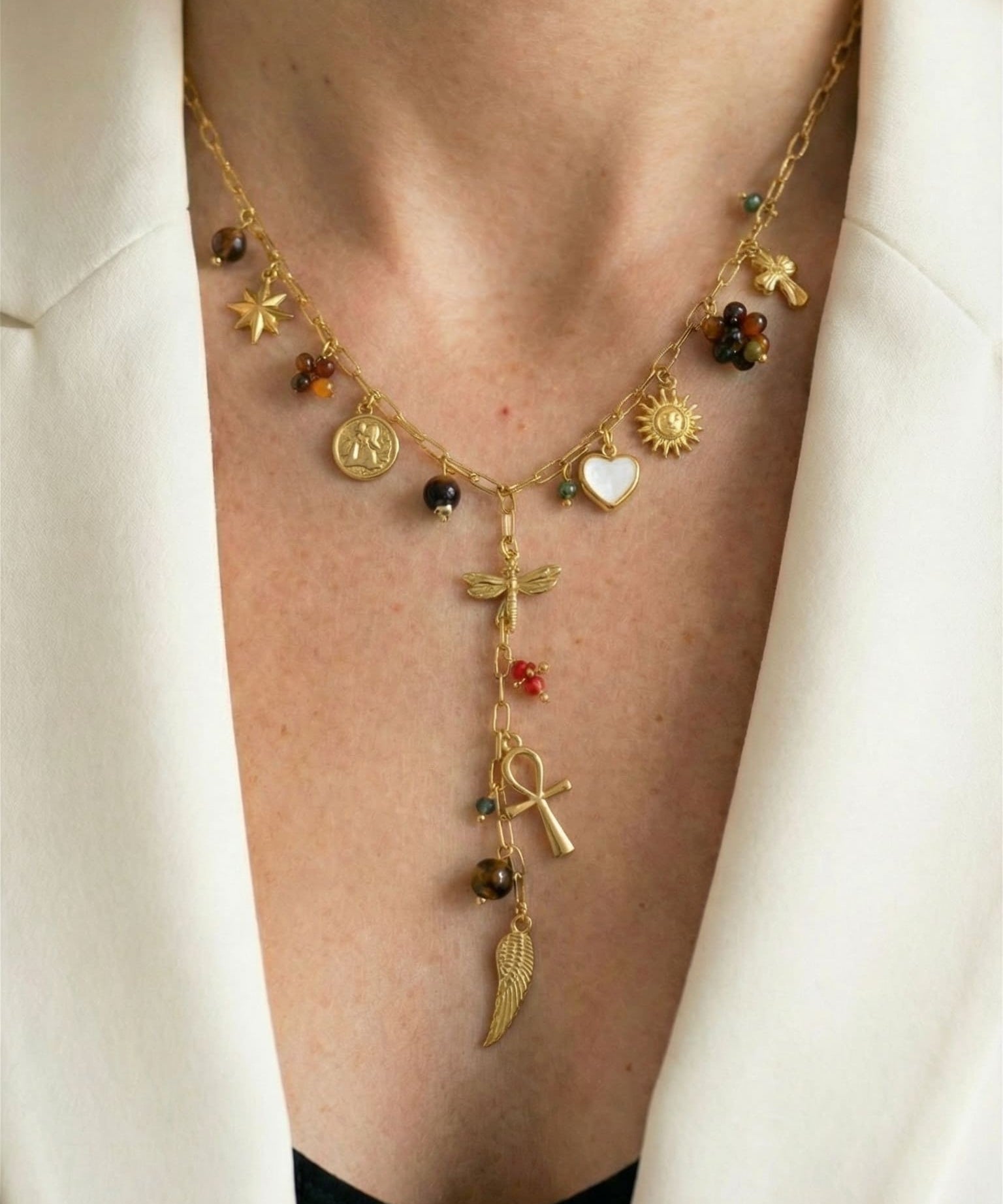 Cross Charm Lariat Necklace
