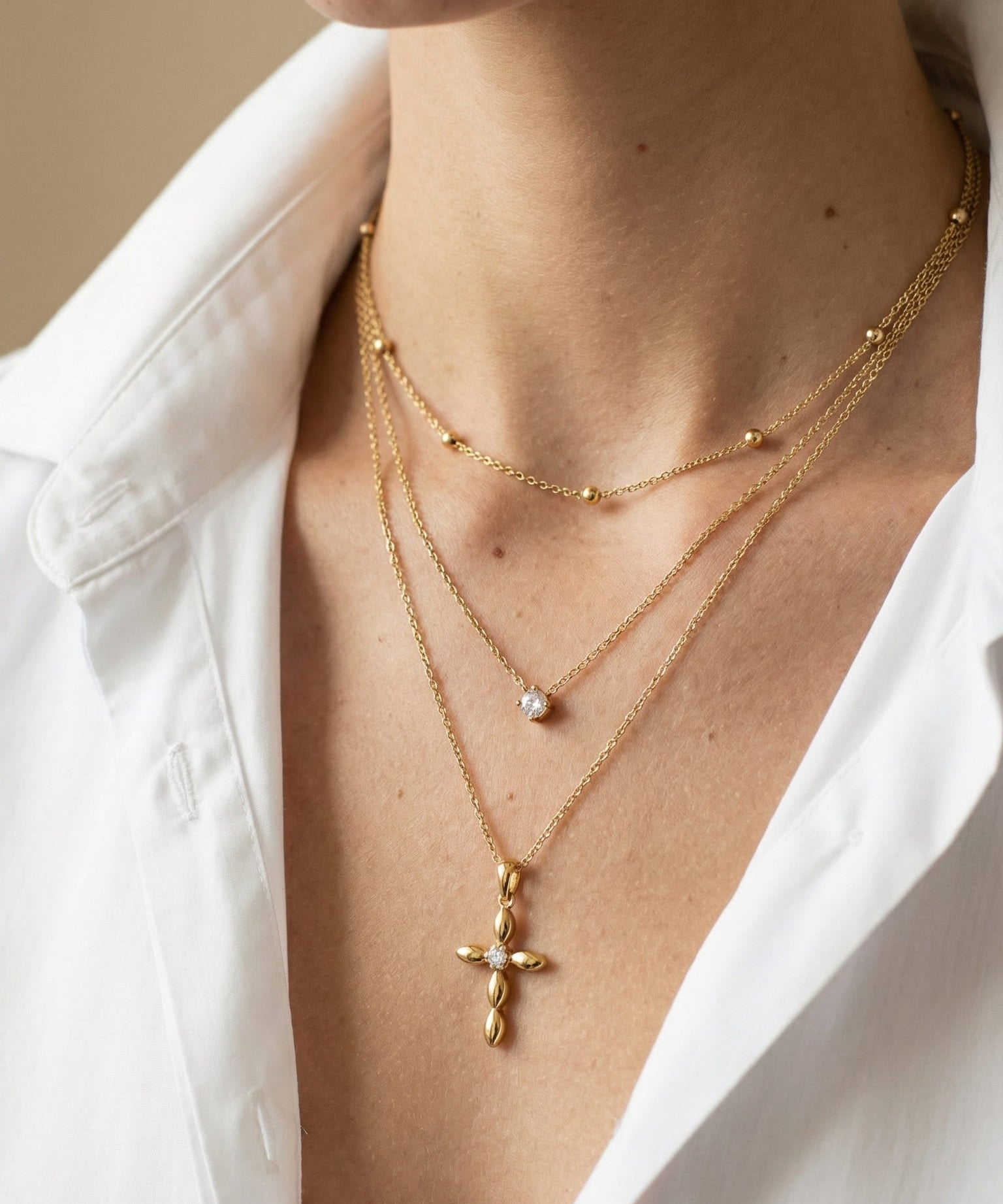 Elegant Layered Cross Necklace