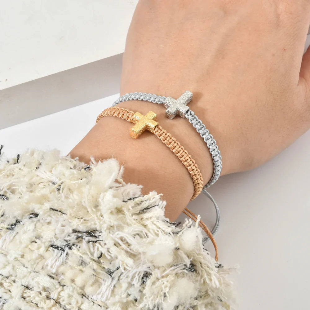 Adjustable Braided Bracelet with Cross Charms