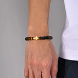 Tiger Eye and Gold Cross Bracelet