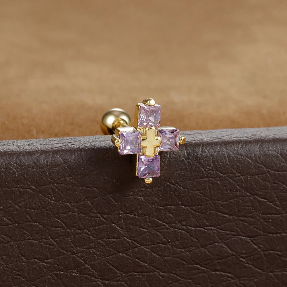 Gold Cross Earring with Sparkling Crystals