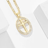 Oval Gold Crystal Cross Necklace