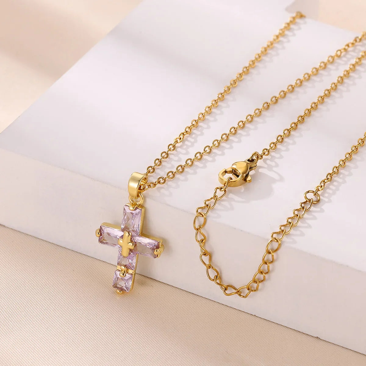 Rectangular Crystal Cross Necklace