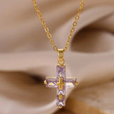 Rectangular Crystal Cross Necklace