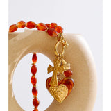 Translucent Red Cross & Heart Charm Necklace