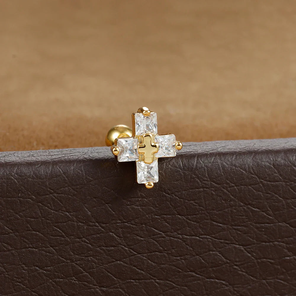 Gold Cross Earring with Sparkling Crystals