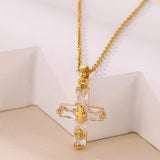 Rectangular Crystal Cross Necklace