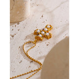 Royal Cross Necklace with Gold Pearls
