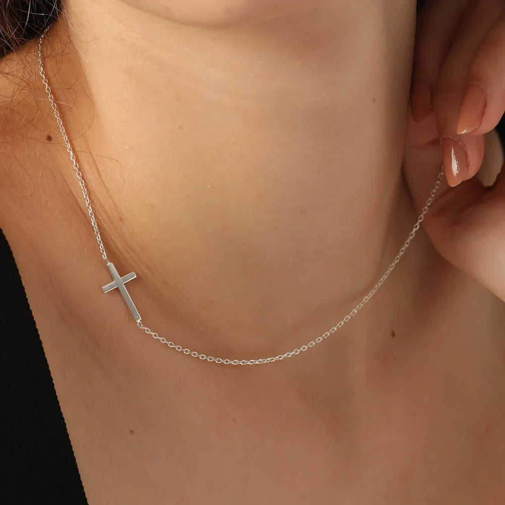 Fine Horizontal Cross Necklace
