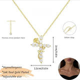 Cross Necklace for Women Teen Girls, Non Tarnish Waterproof Fashion 14K Gold Plated Zircon Rose Flower Cross Pendant Necklaces