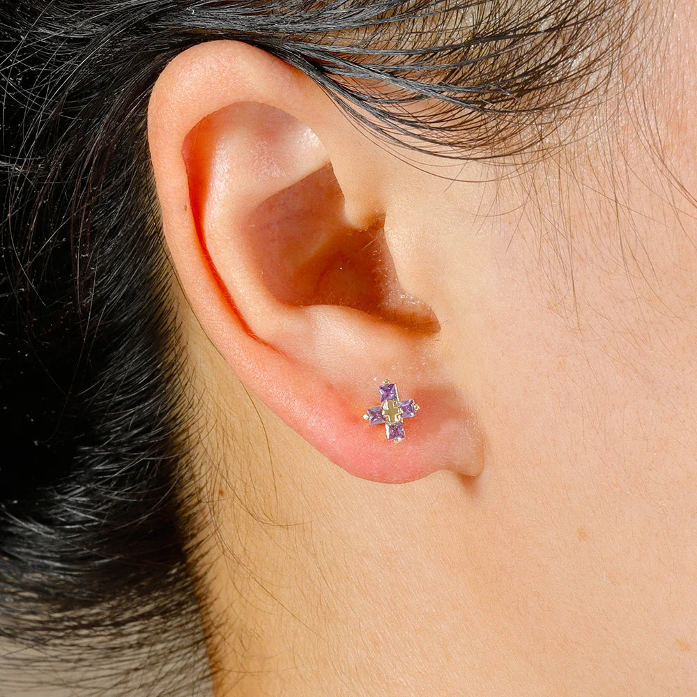 Gold Cross Earring with Sparkling Crystals