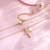 Zircon Cross & Pearl Heart Necklace