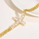 Gold Cross Bracelet with Zirconium Stone