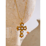 Royal Cross Necklace with Gold Pearls